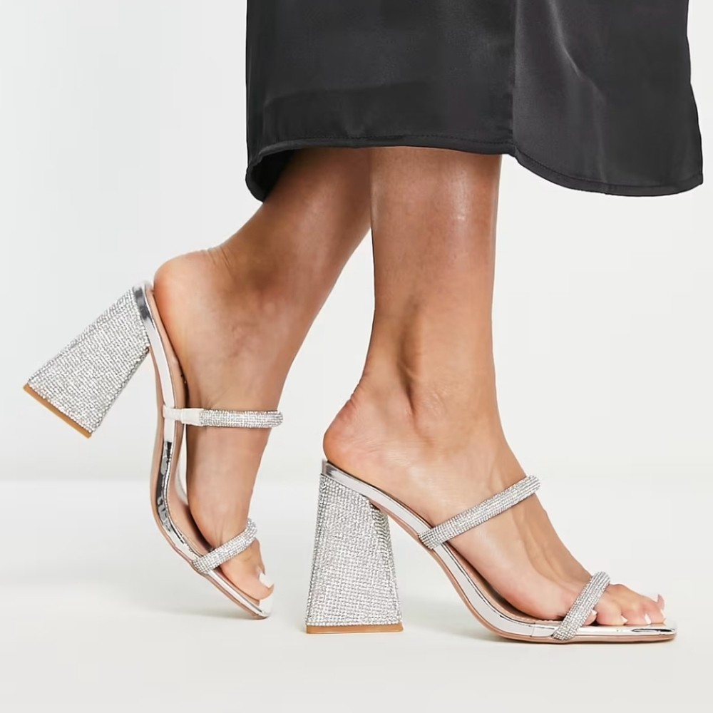 Silver Strappy Heeled Sandals